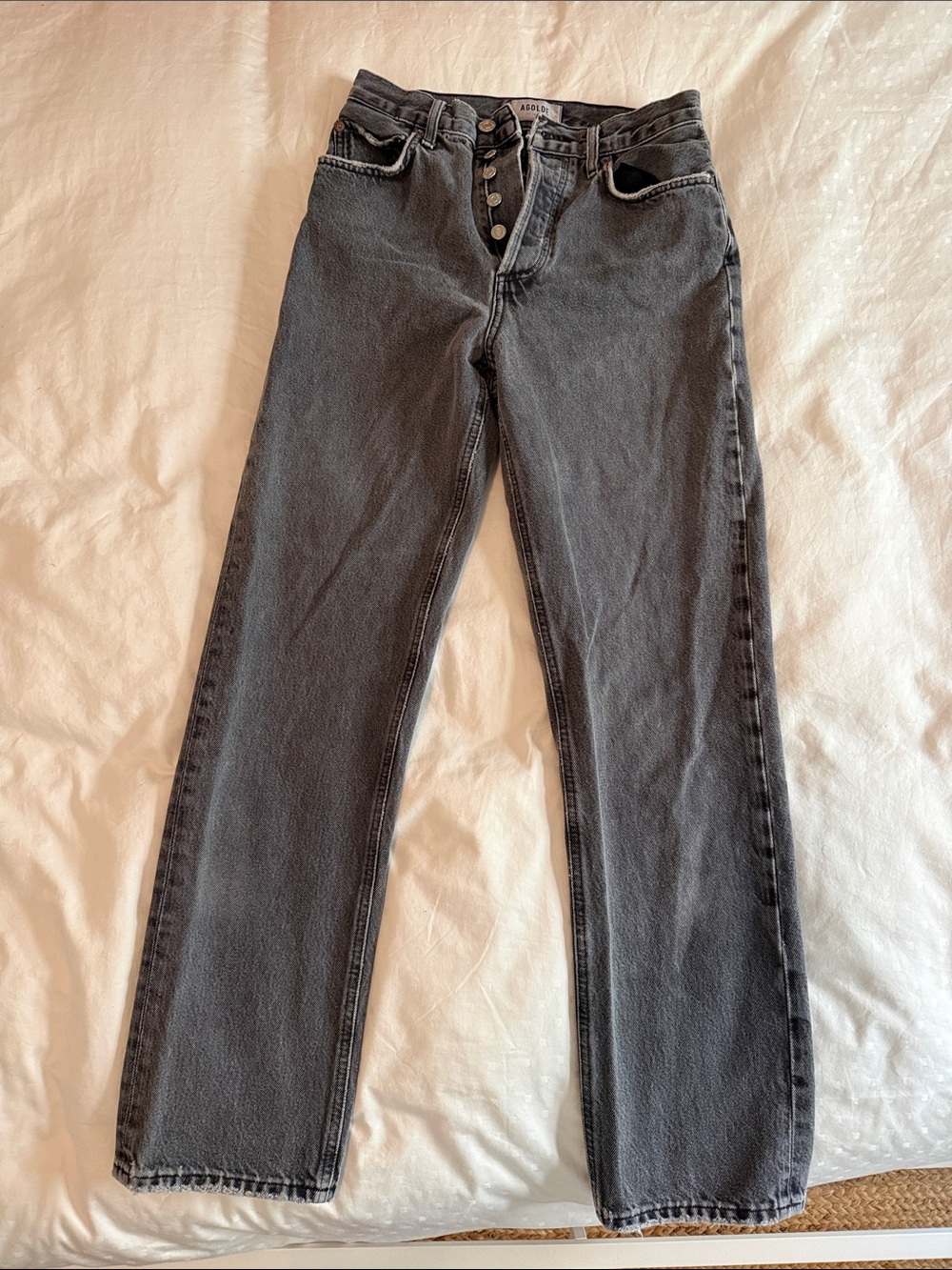 Agolde Straight Leg High-Rise Jeans — Washed Black